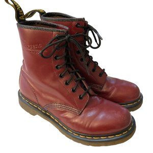 DR MARTENS AirWair Burgundy Red Leather Lace Up Combat Boots